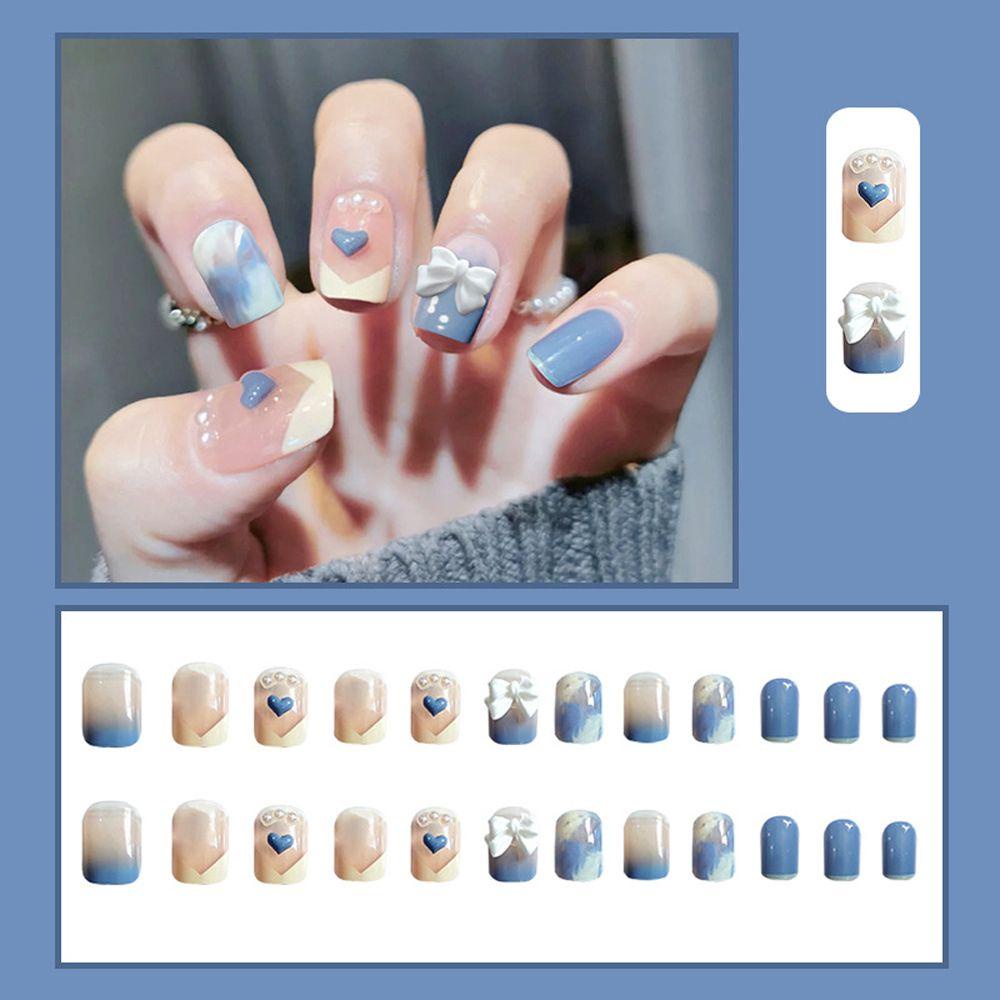 OCEANMAP Móng Tay Giả Ngắn Hình Nơ / Trái Tim 3D Thời Trang Có Thể Tháo Rời