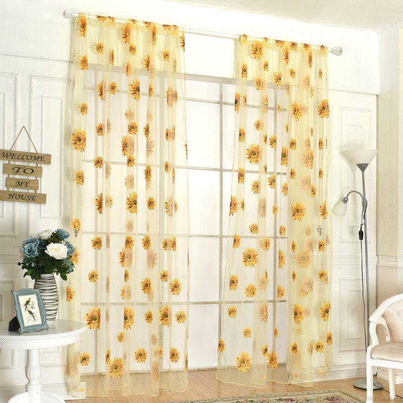 Rèm cửa sổ in họa tiết hoa hướng dương kích thước 200cm x 95 cm