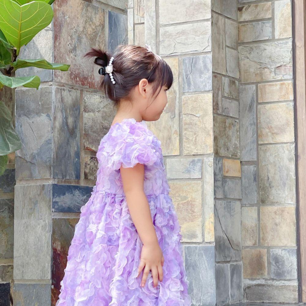 Váy công chúa bé gái hoa hồng, hoa thêu nổi bềnh bồng tiểu thư thích hợp đi tiệc. đi chơi Shushibaby