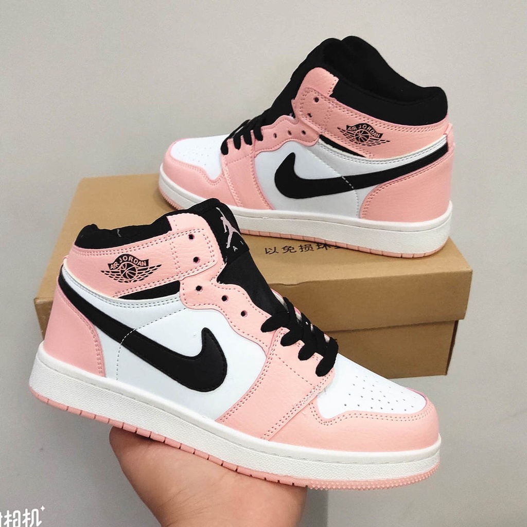 Giày thể thao JD1 Jordan 1 Mid Hồng Cổ cao Cao Cấp Nhập Khẩu bản JD Pink Black