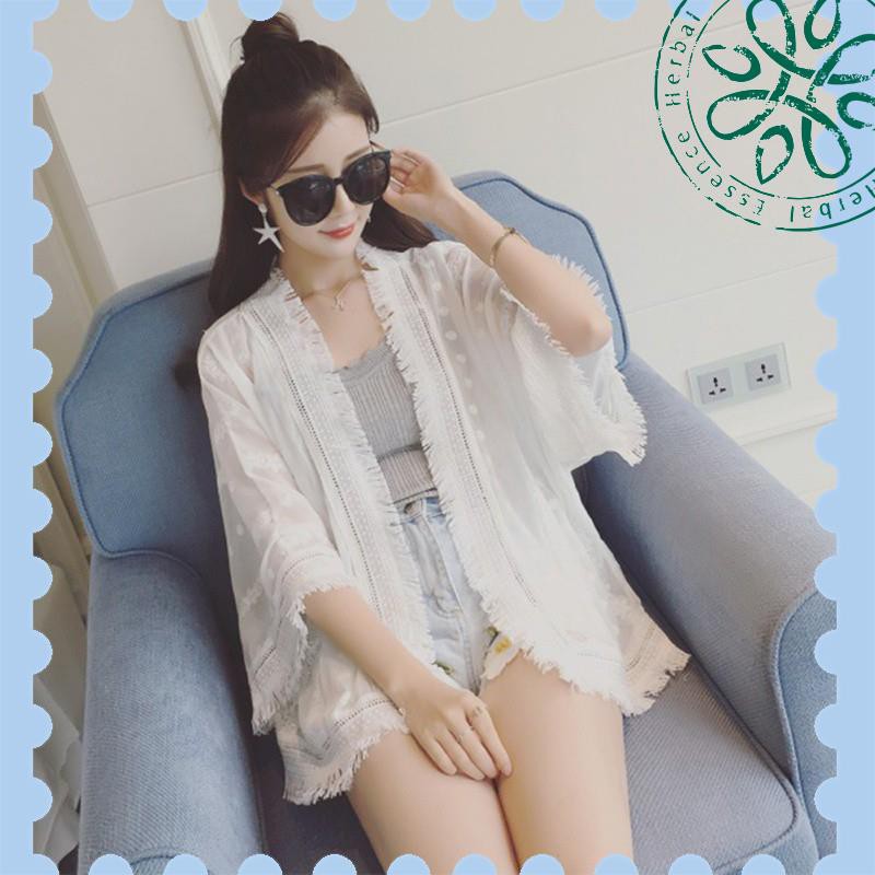 Áo Khoác Cardigan Chất Chiffon Phối Ren Hoa Thời Trang Đi Biển Cho Phái Nữ