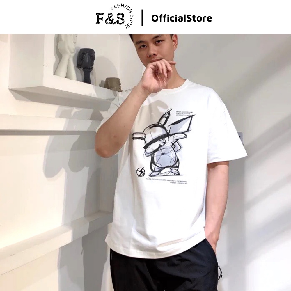 Áo thun tay lỡ unisex form rộng PIKACHU-DAB- Áo phông F&S nam nữ, cặp đôi phong cách hàn quốc