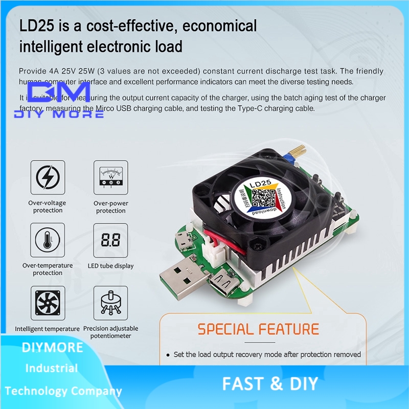 Điện Trở Tải USB Kiểm Tra Tải Điện LD25 Pin 25W