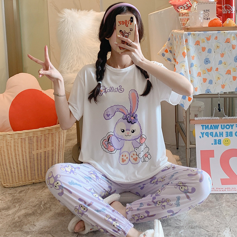 Bộ Đồ Ngủ Áo Tay Ngắn Phối Quần Dài Dễ Thương Cho Phụ Nữ | BigBuy360 - bigbuy360.vn