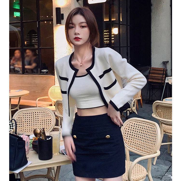 Set áo khoác cardigan + áo hai dây phong cách Hàn Quốc cho nữ（Only one cardigan）