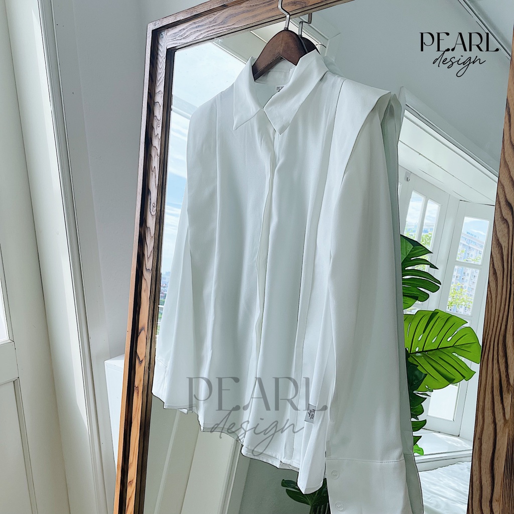 Áo sơ mi trắng công sở nữ cổ đức vai vạt thiết kế sang trọng dáng suông lịch sự Pearl Design 062203