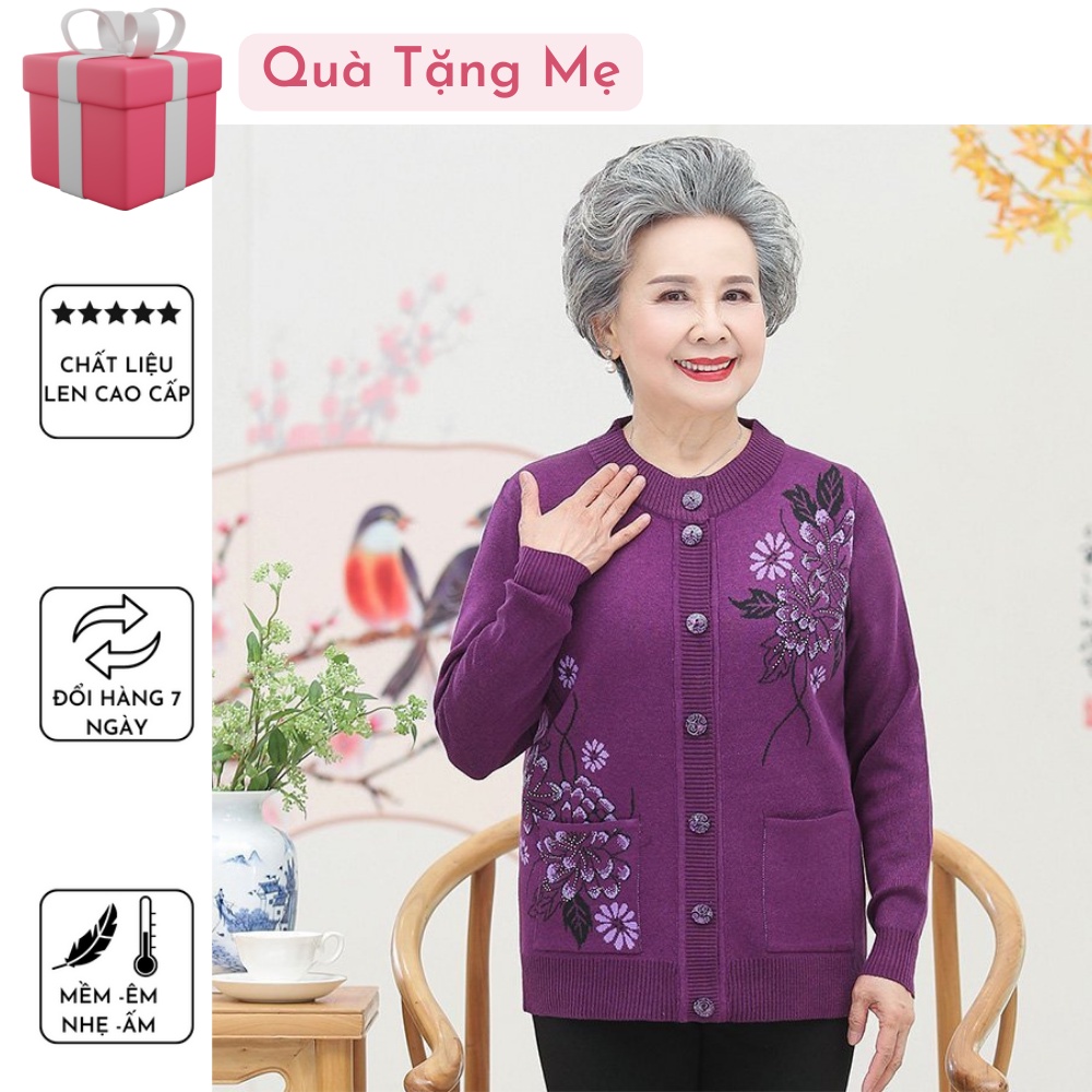 Áo Len Cardigan Cài Cúc Trung Niên Tặng Mẹ