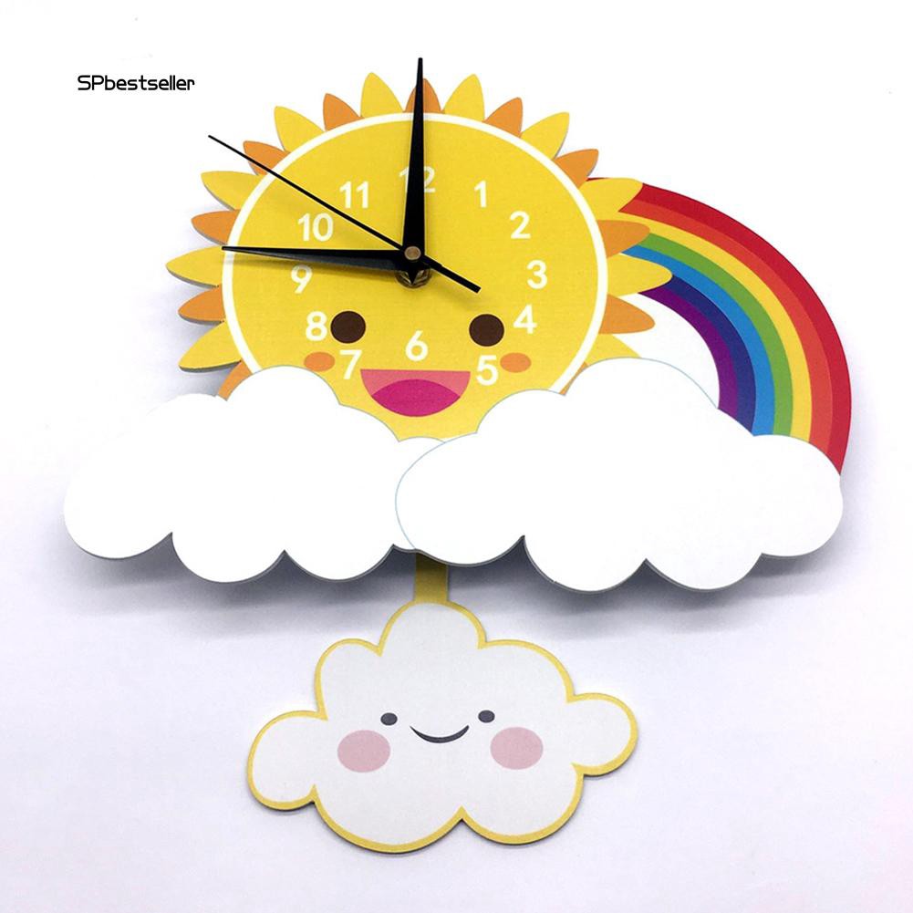 Đồng hồ treo tường hình mặt trời đám mây và cầu vồng sáng tạo
