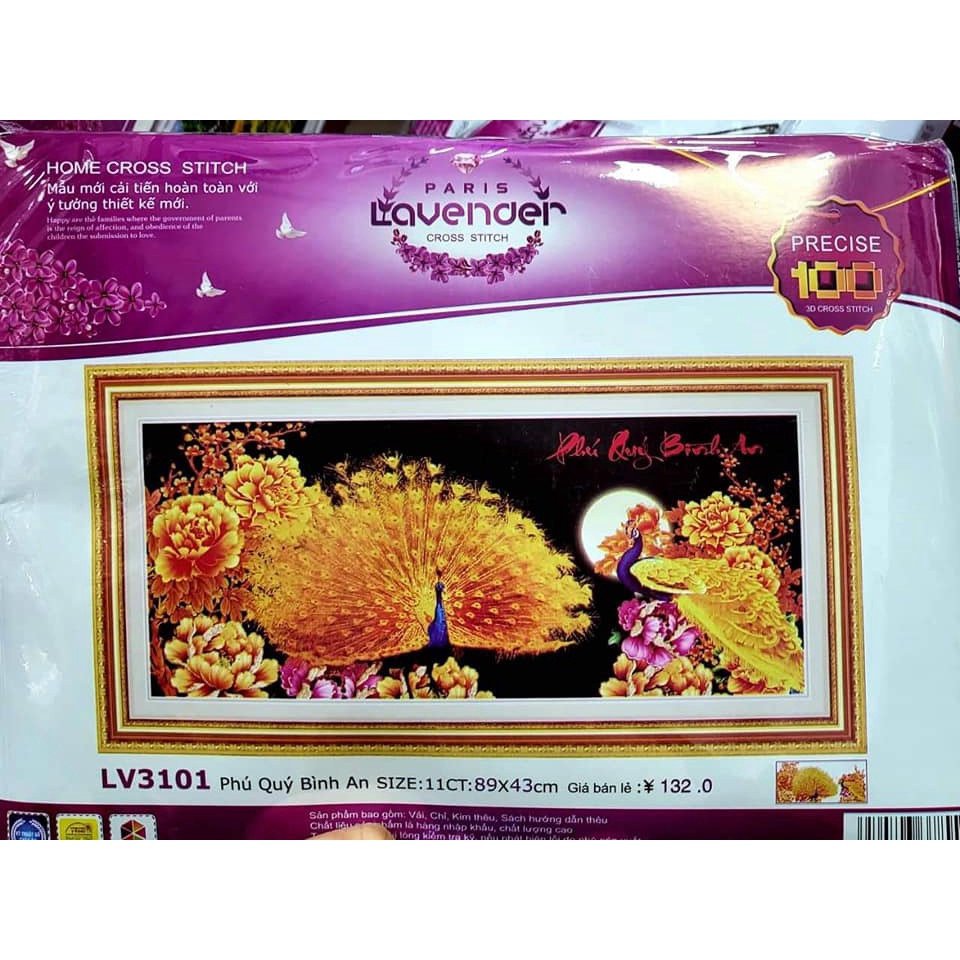 Tranh thêu 3D phú quý bình an KT:89x43cm,tranh chưa thêu .Tặng kéo và xỏ chỉ.