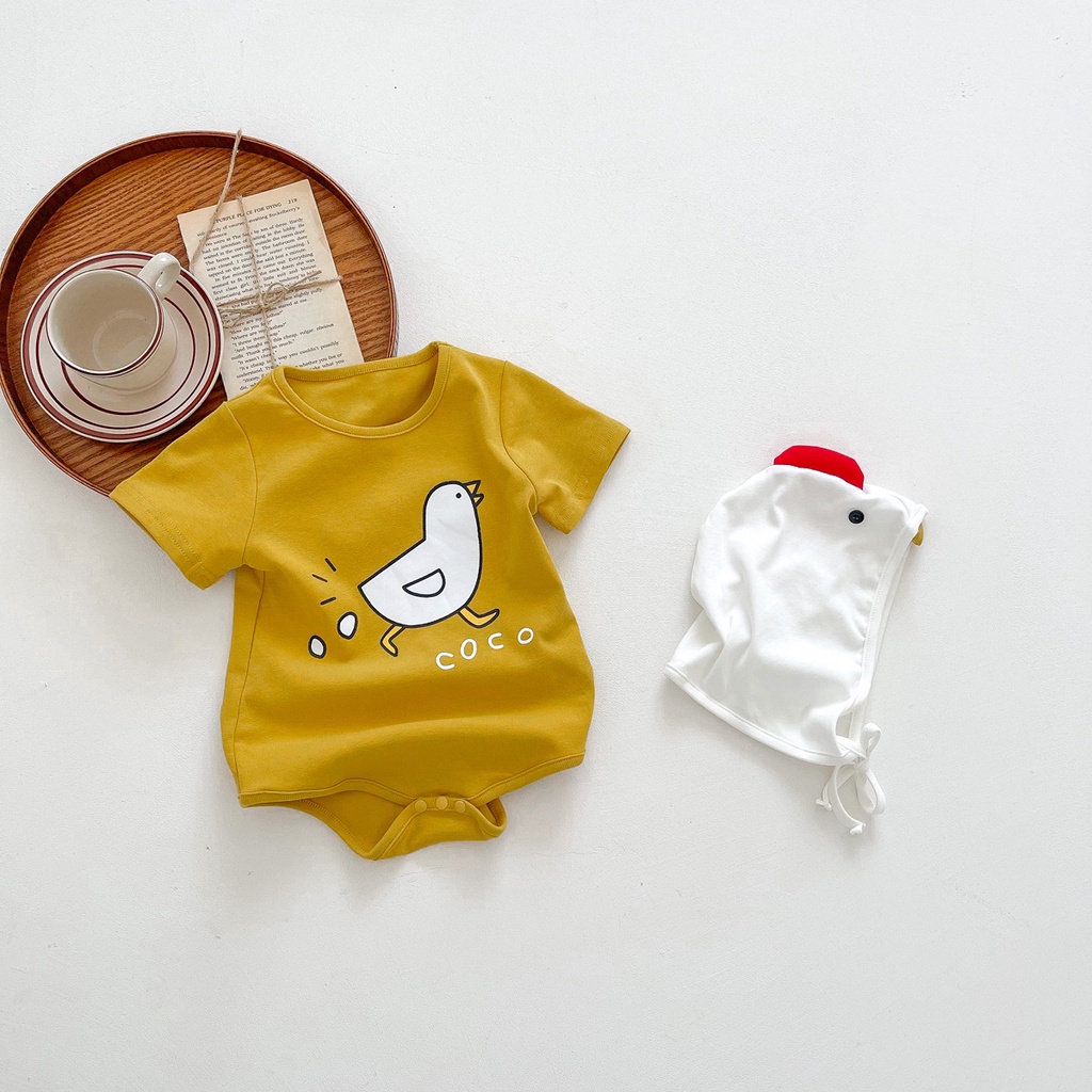 Bộ Áo Liền Quần Có Mũ Trùm In Họa Tiết Chú Gà Dễ Thương Thời Trang Mùa Hè Cho Bé