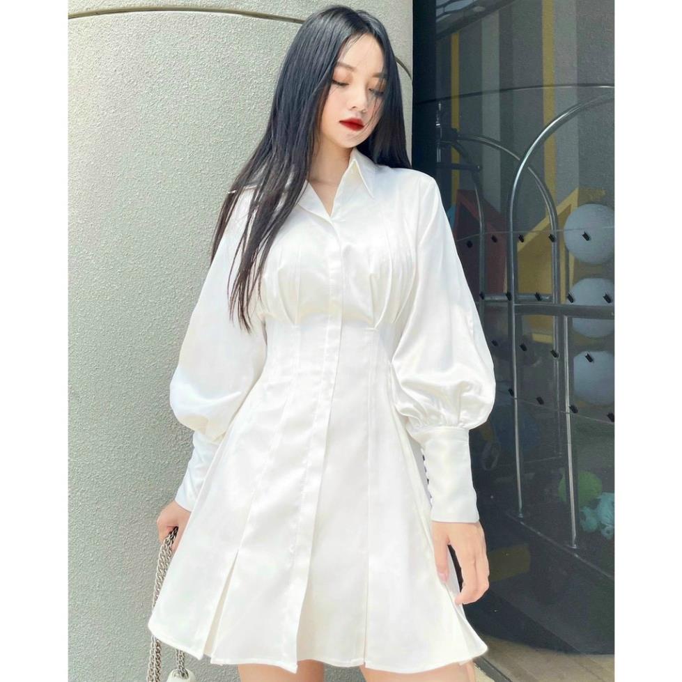 Ashop Đầm sơ mi cổ vest dáng dài đầm suông midi phong cách thời trang nữ