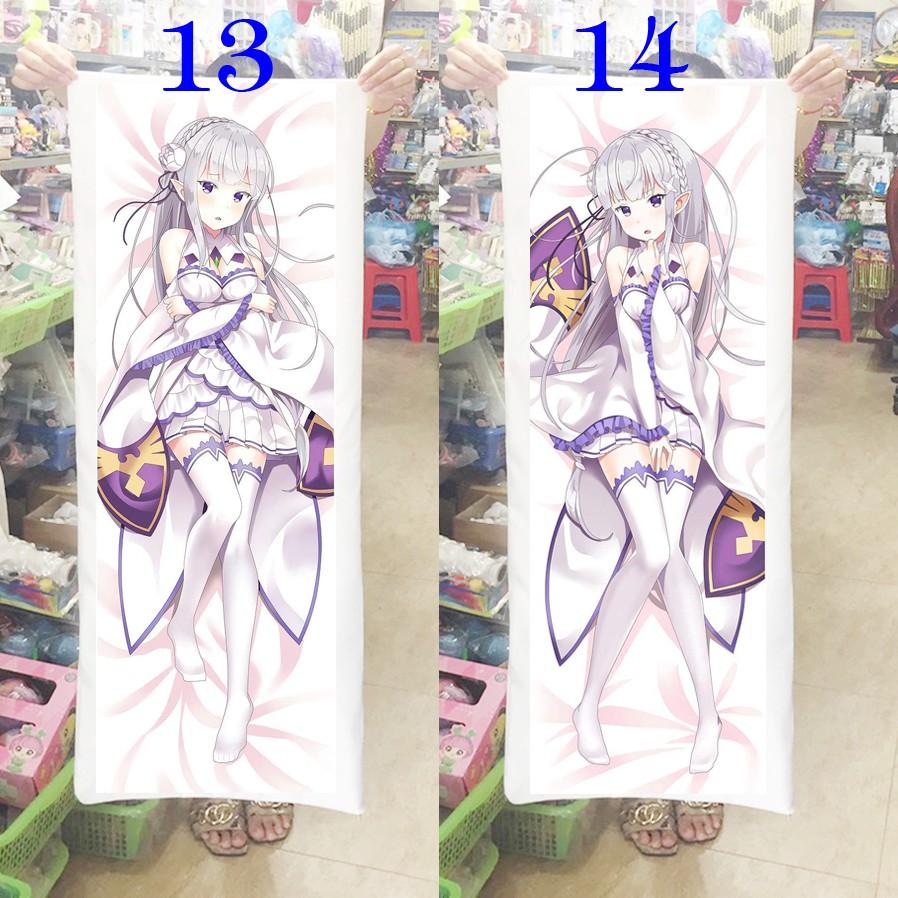 Gối ôm dài Ram Rem Emilia RE:ZERO 1m x 40cm có ruột bông (Tặng 1 poster hoặc 1 huy hiệu)