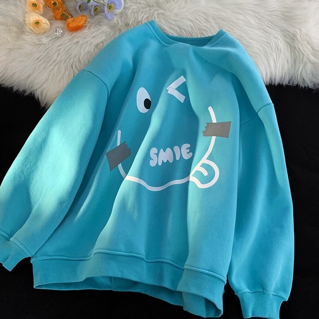 Áo thun ZHELIHANGFEI tay dài dáng rộng họa tiết in dễ phối đồ cho nữ