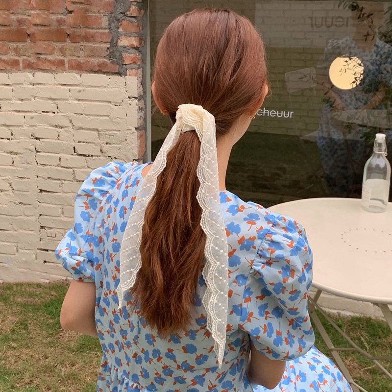 Băng Đô Cài Tóc Phối Ren Và Ngọc Trai Dễ Thương Phong Cách Hàn Quốc