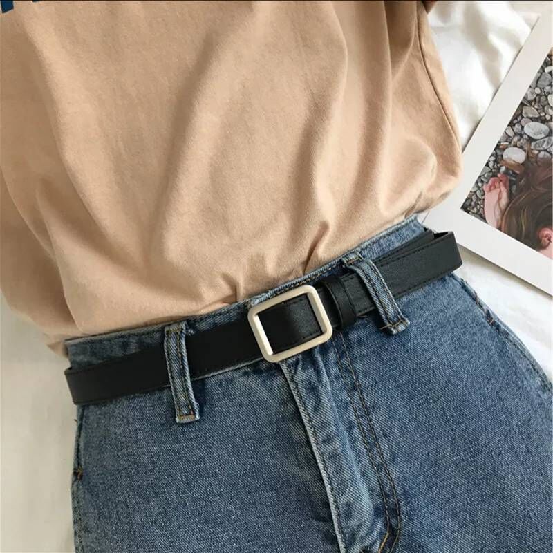 Thắt Lưng Khóa Vuông Không Lỗ Phong Cách Retro Thời Trang Hàn Quốc Cho Nữ