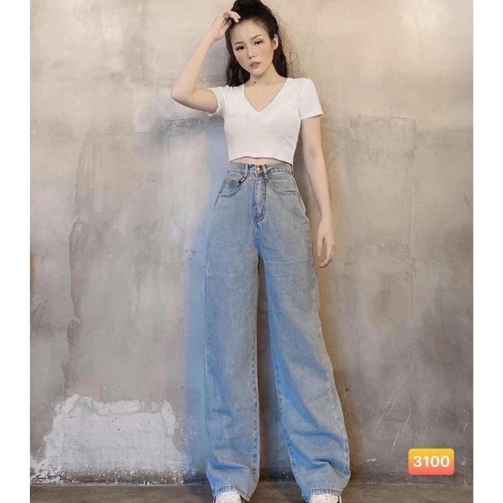 Quần Jean Ống Rộng SIMPLE JEAN Unisex-Chất Liệu Jean Không Giãn,Màu Xanh Nhạt Chiwawa shop