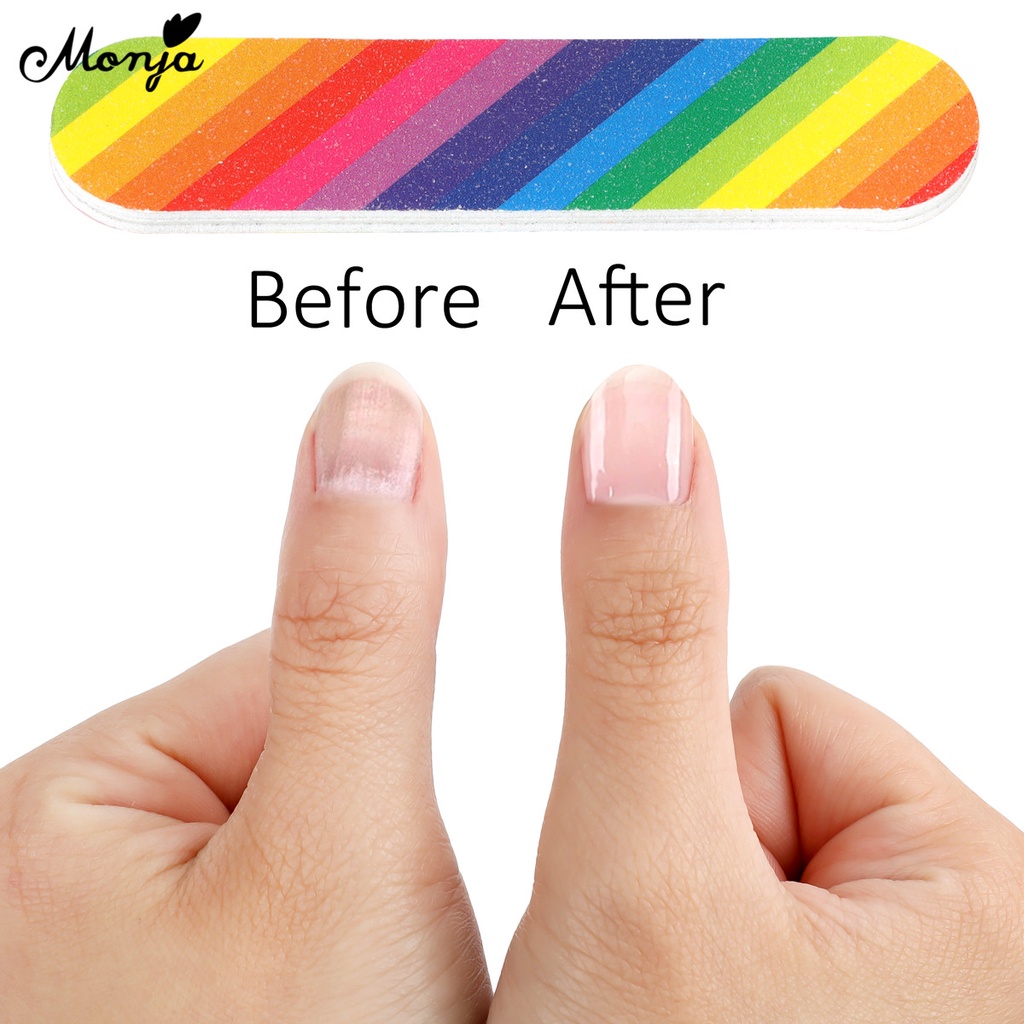 Dũa móng tay MONJA màu sắc cầu vồng hai mặt hình oval mini tiện lợi
