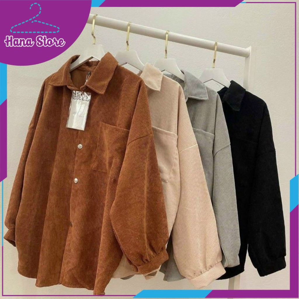 Áo khoác nữ nhung gân cổ sơ mi cao cấp - Hana Store