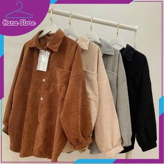 Áo khoác nữ nhung gân cổ sơ mi cao cấp - Hana Store