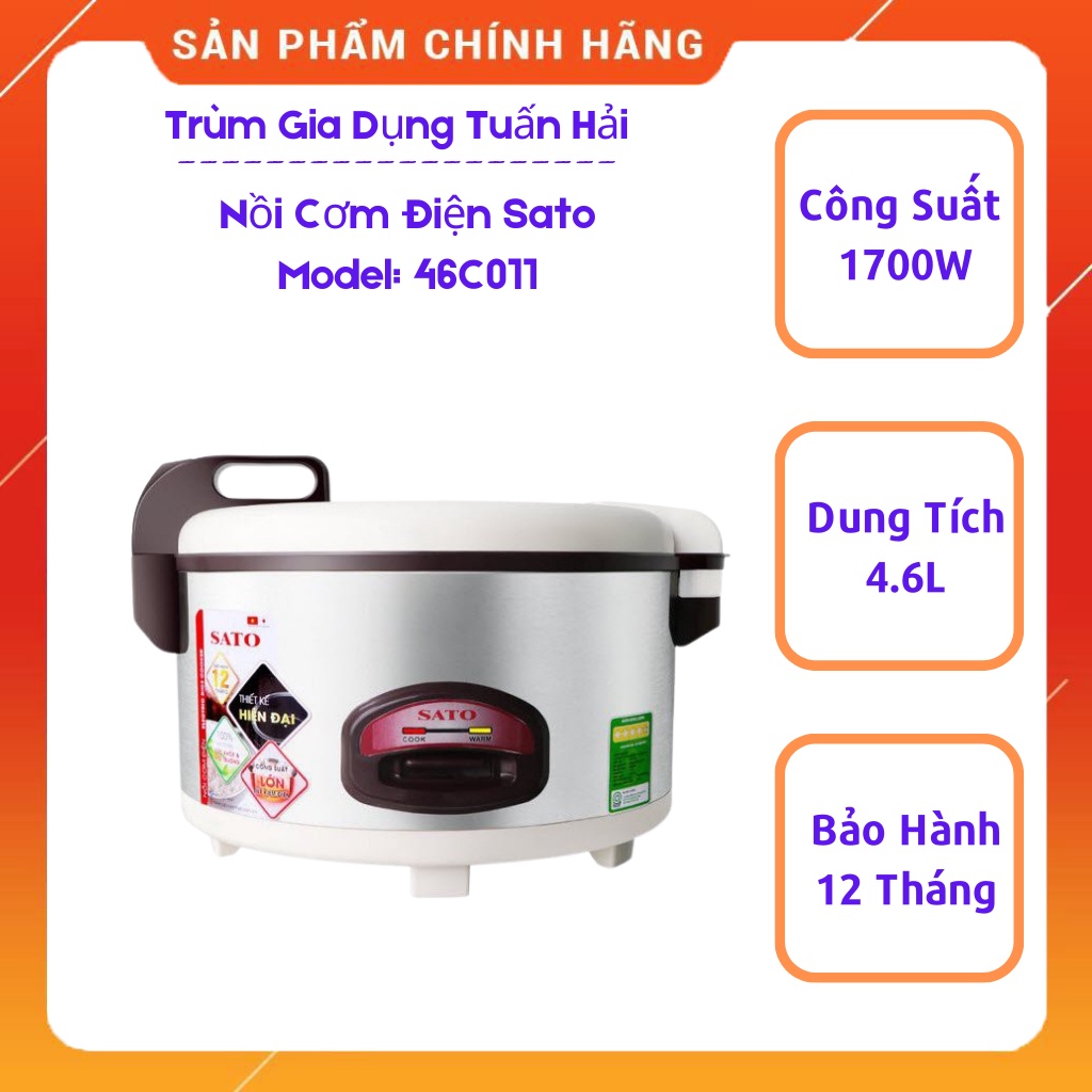 Nồi Cơm Điện SATO 46C011 4.6L, Thiết Kế Sang Trọng Hiện Đai, Lòng Nồi Bằng Hợp Kim Nhôm Phủ Chống Dính Cao Cấp