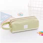 Hộp bút 2 ngăn khóa zip vải bố canvas màu pastel