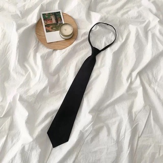 Cà vạt màu đen trơn cổ điển có thể điều chỉnh và dây kéo dành cho nam và nữ