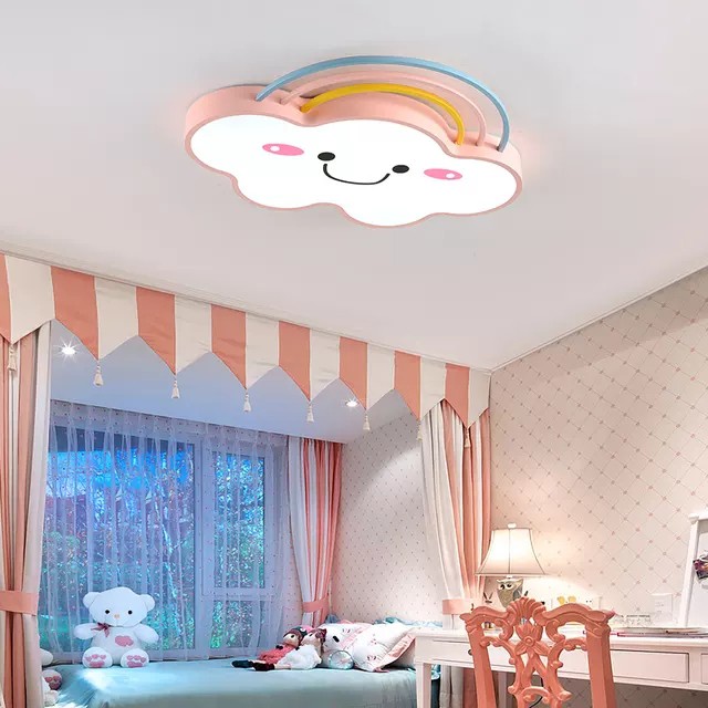 Đèn ốp trần phòng trẻ em hình đám mây hồng 3 chế độ ánh sáng cs 55w, tiết kiệm điện năng, bảo hành 2 năm MN091