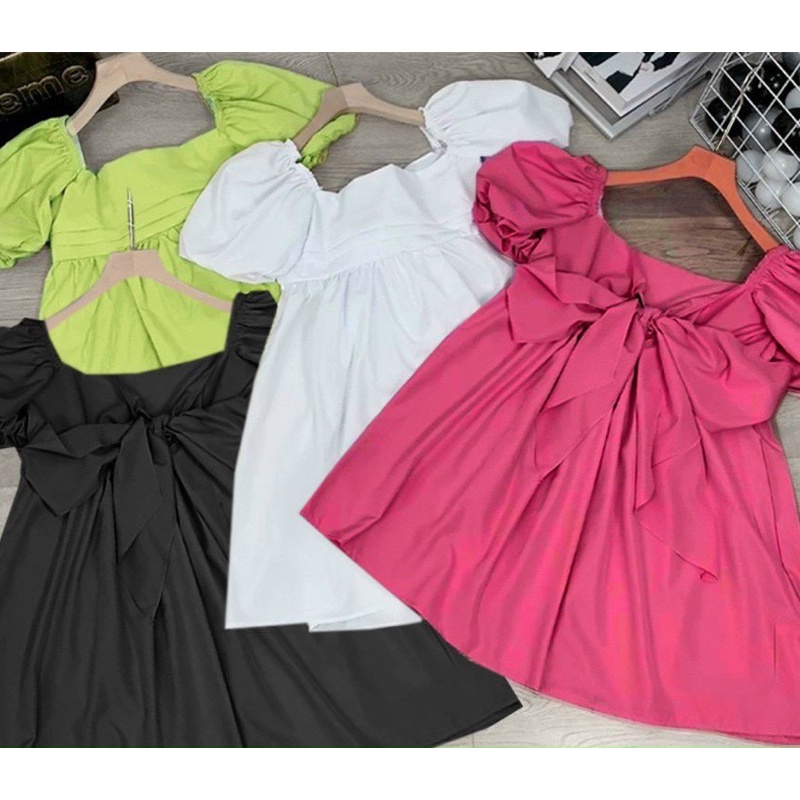 [Shop bigsize nữ 50kg-90kg] Đầm babydoll nơ lưng màu siêu cưng