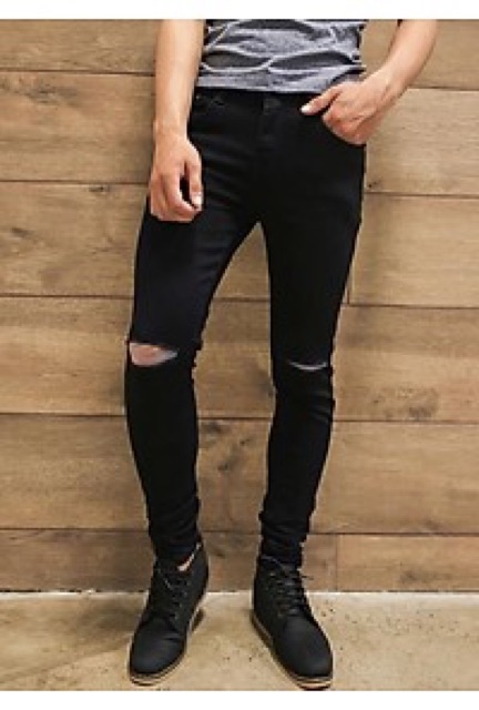 Quần jean nam màu đen rách gối,quần bò đẹp giá rẻ tcs 50 | BigBuy360 - bigbuy360.vn