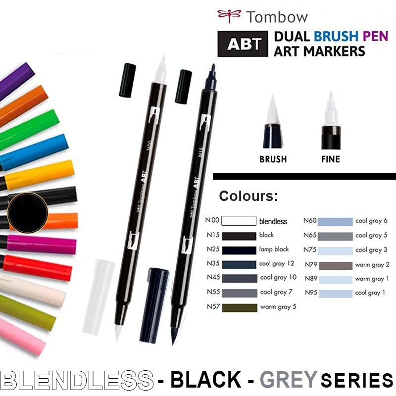 Bút cọ Tombow Dual Brush pen tone black-gray