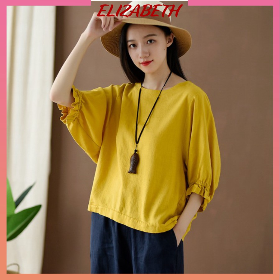 Áo kiểu nữ Hàn Quốc, áo cánh dơi nữ Elizabeth, chất liệu Đũi tơ mềm mát, form rộng che khuyết điểm AKN.H45 | BigBuy360 - bigbuy360.vn