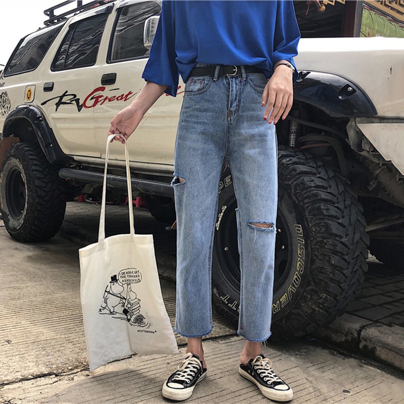 quần baggy rách gối ulzzang order jean xanh rách gấu quần dáng hàn quốc đẹp độc lạ CÓ ẢNH THẬT
