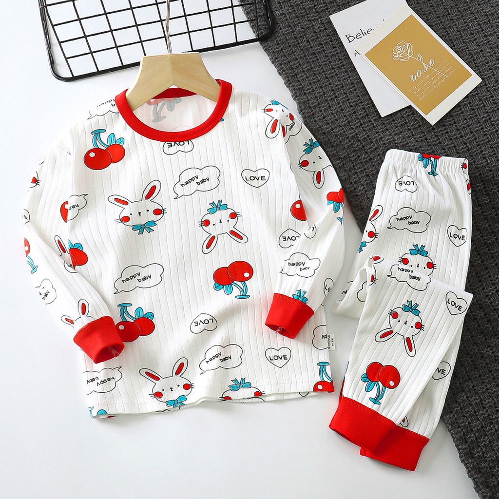 ✨Hàng Có Sẵn✨ Bộ Đồ Ngủ Vải Cotton Dáng Dài Thời Trang Thu Đông Cho Bé