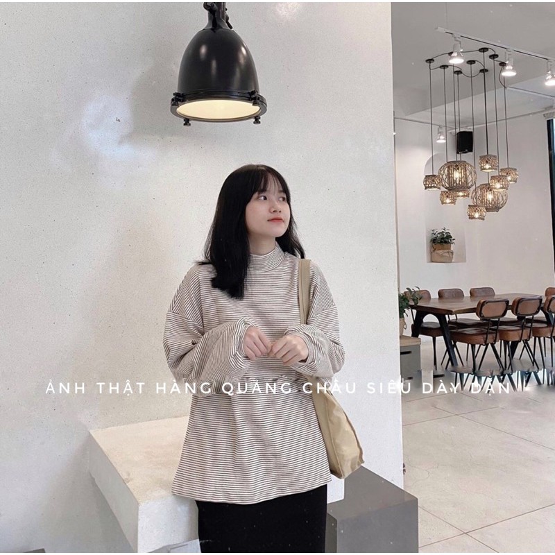 Áo nỉ len kẻ ngang tay bồng áo thun kẻ nhiều màu áo thu đông dài tay | BigBuy360 - bigbuy360.vn