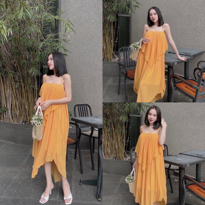 Đầm maxi đi biển suông dập ly 4 màu - Maxi Ngọc lan