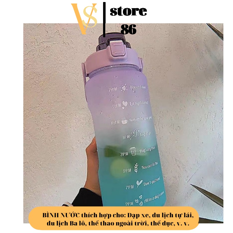 Bình Đựng Nước 2L Dễ Thương Bình nước 2 lít cute chia vạch nhắc nhở Có Vạch Báo Giờ Uống Nước