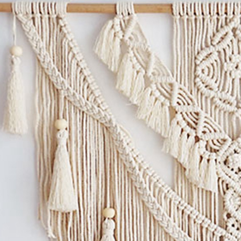 Thảm Macrame Đan Tay Phối Tua Rua Treo Tường Trang Trí Phong Cách Bohemian