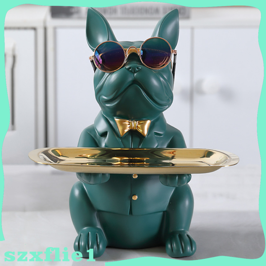 [🔥Hot Sale🔥] Adorable Resin Bulldog Statue Candy Keys Storage Holder Tray Home Dcor