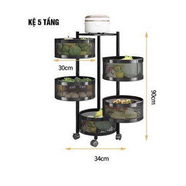 Kệ Để Đồ 3,4,5 Tầng Có Bánh Xe Đựng Rau Củ Đồ Nhà Bếp Thiết Kế Tròn Xoay Đa Năng