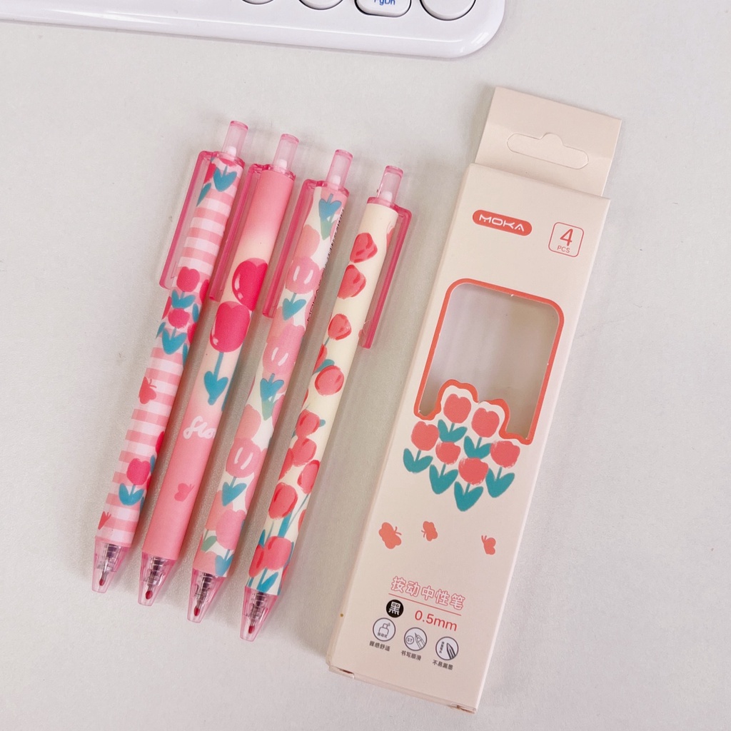 Set 4 Bút Bi Mực Đen Ngòi 0.5mm