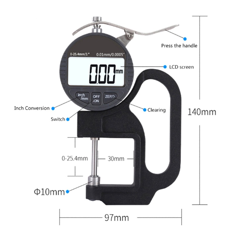 Electronic Digital Dial Thickness Gauge 0-1 inches/0-25.4mm Measuring Tool