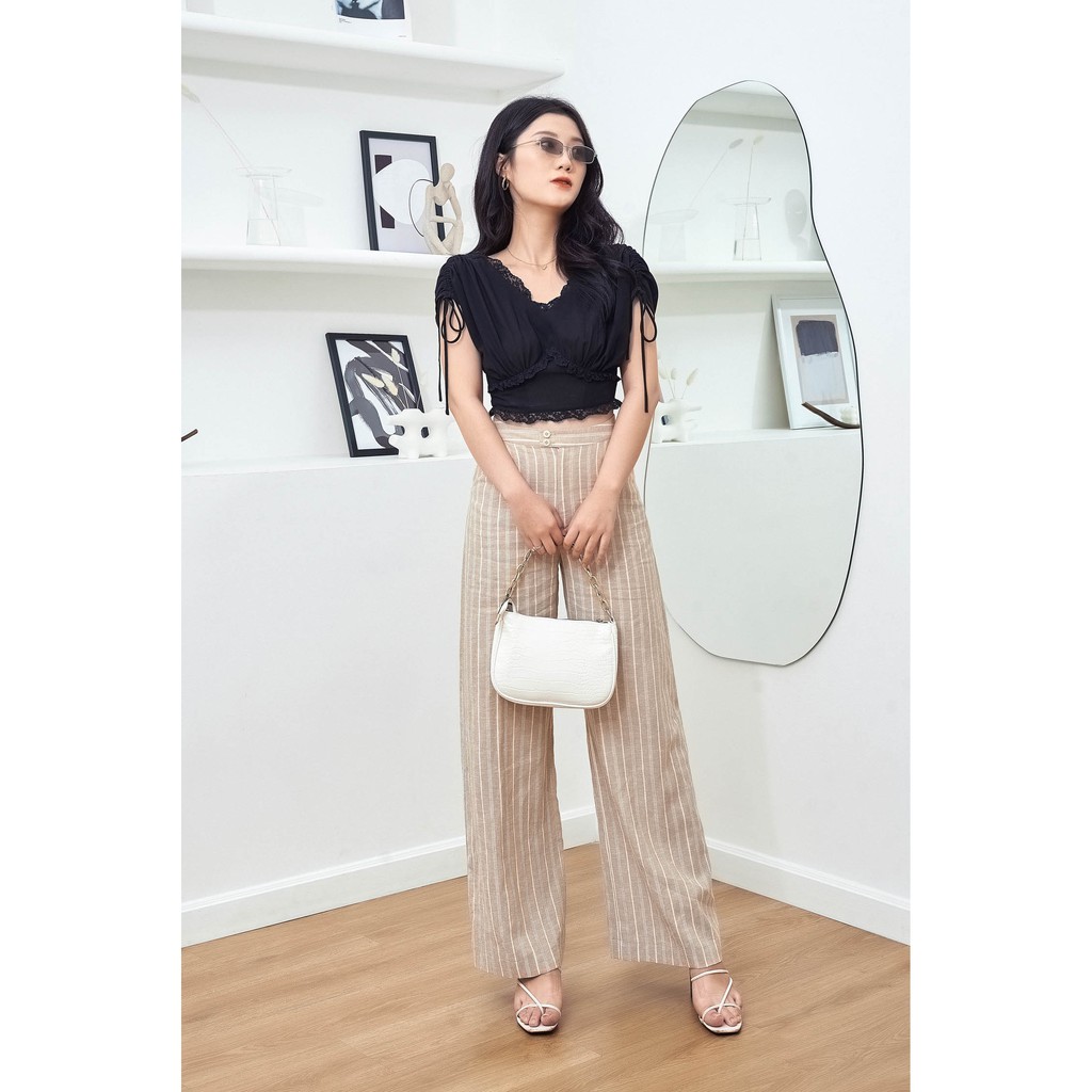 Áo croptop Oversized đen xếp nhún từ vai xéo xuống ngực [VW1]