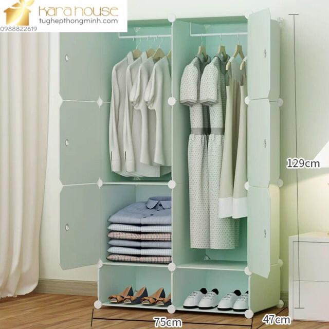 TỦ NHỰA QUẦN ÁO LẮP GHÉP 6+2 Ô GIÀY SIZE SÂU 47cm. Tặng kèm 1 treo đồ.
