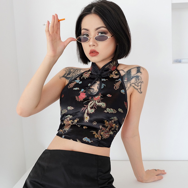 Áo kiểu croptop sát nách cổ chữ V hở lưng thời trang mùa hè quyến rũ xinh xắn dành cho nữ