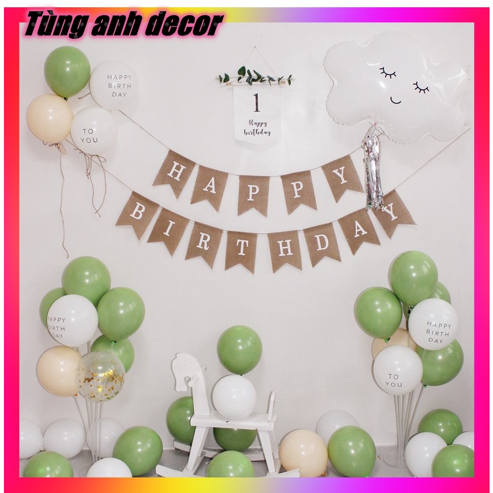 (Tặng Quà) Set Bóng Bay Trang Trí Sinh Nhật Hàn Quốc - Bóng Bay Sinh Nhật Tông Xanh Matcha HN888