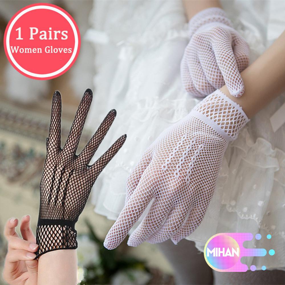 MIHAN1 Party Mesh Fishnet Gloves Evening Party Accessory Lace Finger Bride Mittens Prom Costume Nylon Wedding White Black Elegant Uv-proof Driving/Multicolor