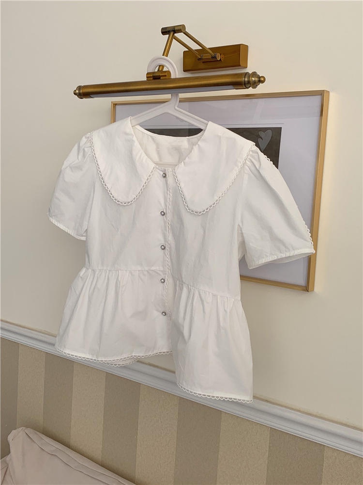 Áo Sơ Mi Tay Ngắn Cổ Búp Bê Phối Ren Dễ Thương 50917