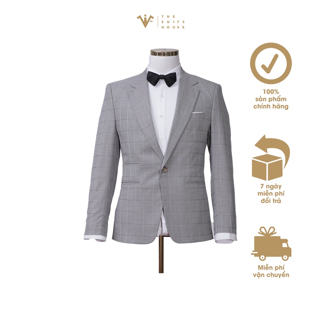 Áo vest Nam The Suits House Kẻ Ô Xám Nhạt 1 Khuy 3 Túi