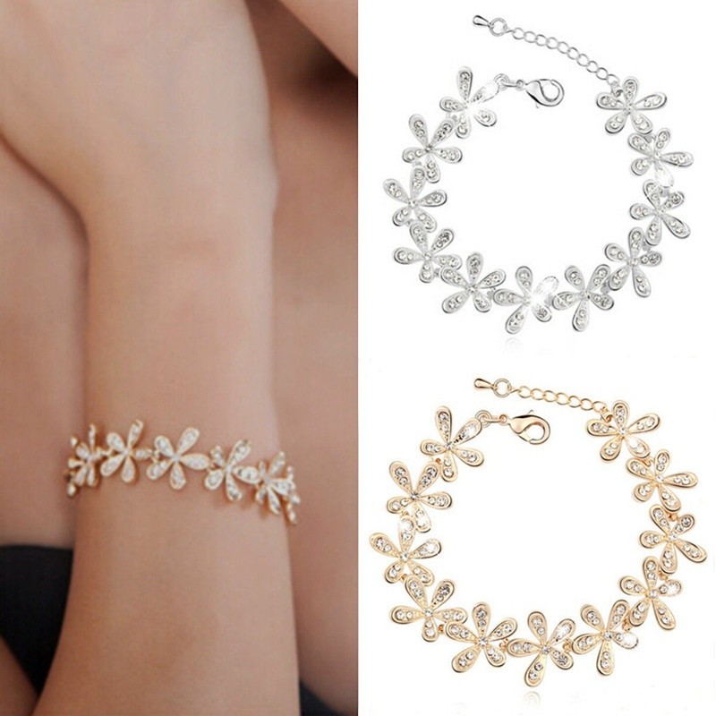 Lắc tay hoa tuyết đính đá pha lê Retro thời trang nữ