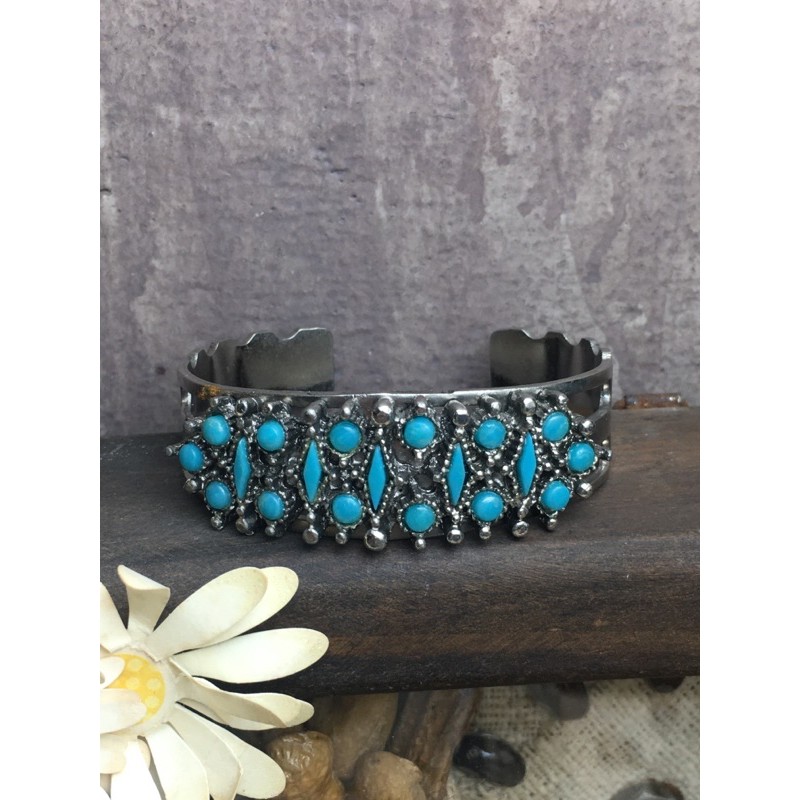 Vòng tay/ kiềng đeo cổ tay vintage -thiết kế chạm nổi đính đá xanh freesize